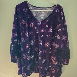 Purple Floral Top With Embroidery Size 3X